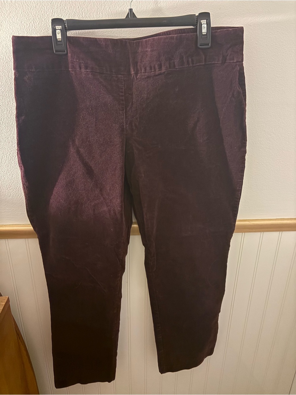 Croft & Barrow Petite Burgundy Velvet Pants 16P Cotton Stretch